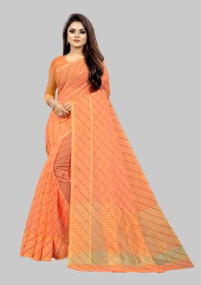 Vatudi Fashion Lehariya Supernet Banarsi Silk Saree Orange color for women 1