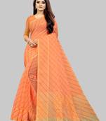 Vatudi Fashion Lehariya Supernet Banarsi Silk Saree Orange color for women