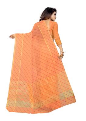 Vatudi Fashion Lehariya Supernet Banarsi Silk Saree Orange color for women 2