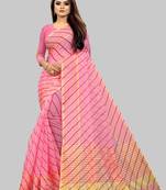 Vatudi Fashion Lehariya Supernet Banarsi Silk Saree Pink color for women