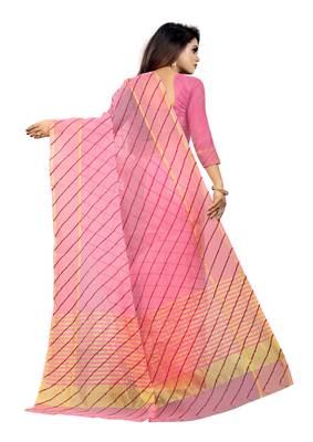 Vatudi Fashion Lehariya Supernet Banarsi Silk Saree Pink color for women 2