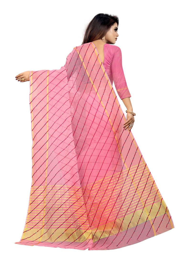 Vatudi Fashion Lehariya Supernet Banarsi Silk Saree Pink color for women