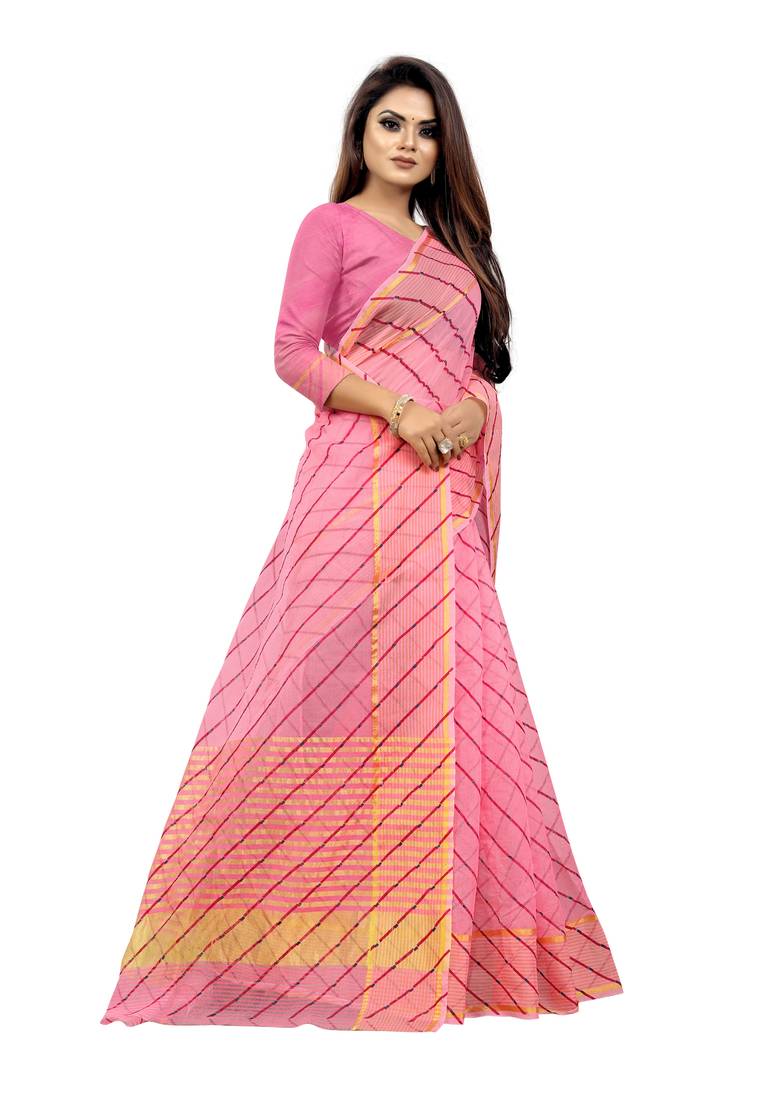 Vatudi Fashion Lehariya Supernet Banarsi Silk Saree Pink color for women