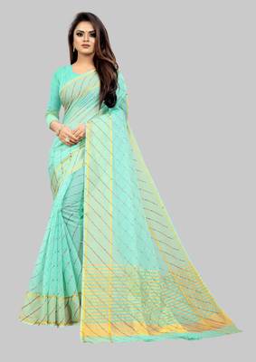 Vatudi Fashion Lehariya Supernet Banarsi Silk Saree Rama color for women 1