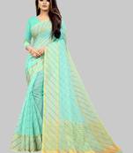 Vatudi Fashion Lehariya Supernet Banarsi Silk Saree Rama color for women