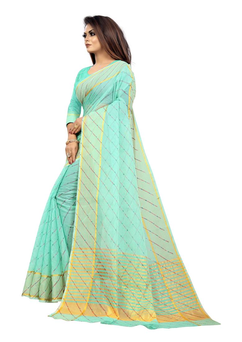 Vatudi Fashion Lehariya Supernet Banarsi Silk Saree Rama color for women