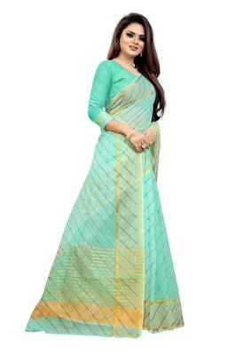 Vatudi Fashion Lehariya Supernet Banarsi Silk Saree Rama color for women 3