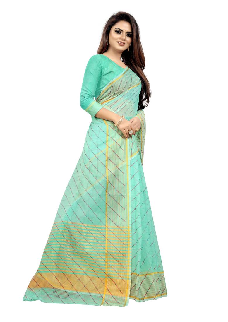Vatudi Fashion Lehariya Supernet Banarsi Silk Saree Rama color for women