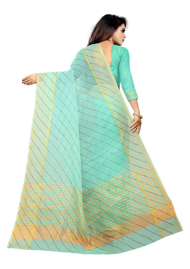 Vatudi Fashion Lehariya Supernet Banarsi Silk Saree Rama color for women
