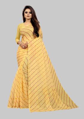 Vatudi Fashion Lehariya Supernet Banarsi Silk Saree Yellow color for women 1