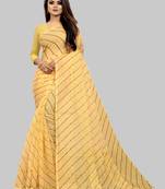 Vatudi Fashion Lehariya Supernet Banarsi Silk Saree Yellow color for women