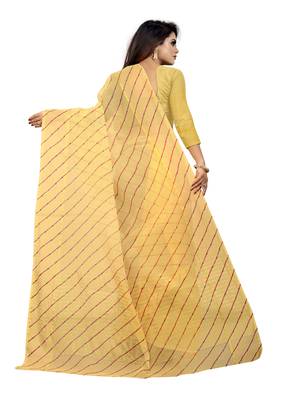 Vatudi Fashion Lehariya Supernet Banarsi Silk Saree Yellow color for women 3