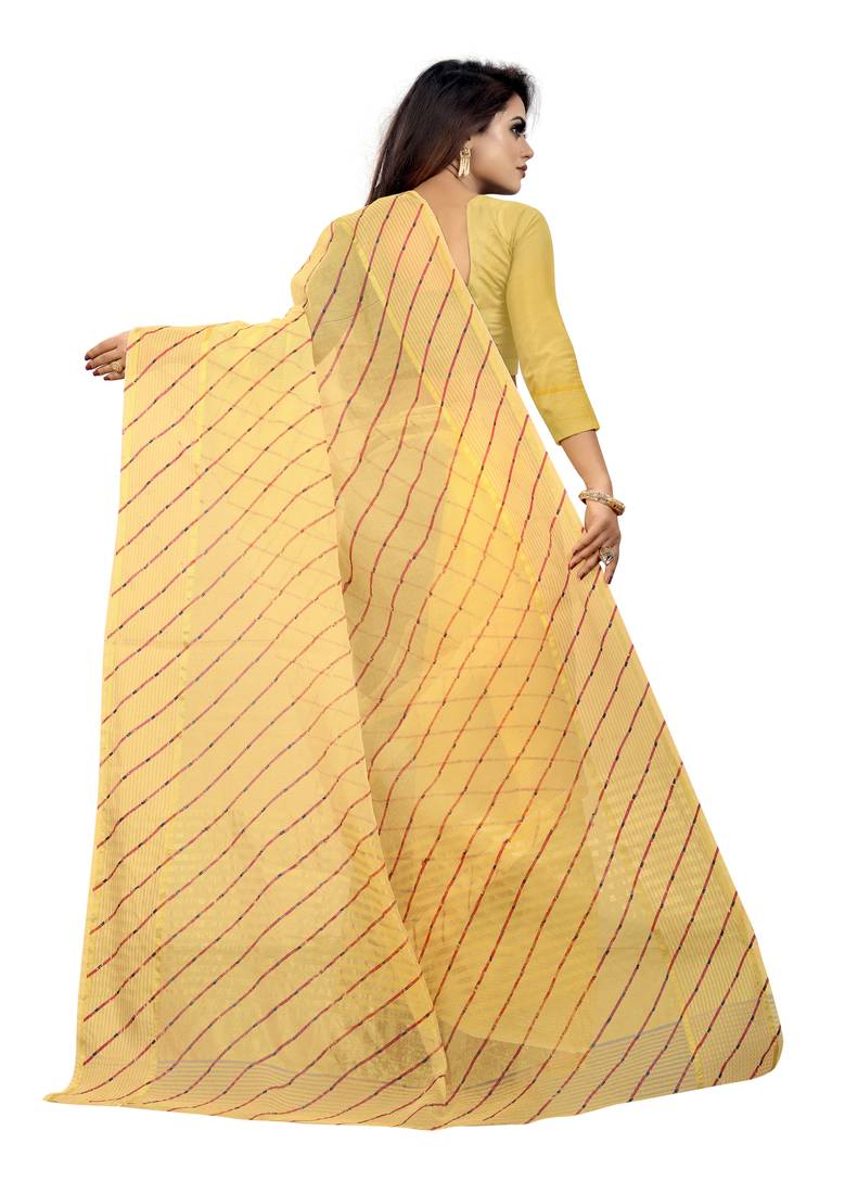 Vatudi Fashion Lehariya Supernet Banarsi Silk Saree Yellow color for women