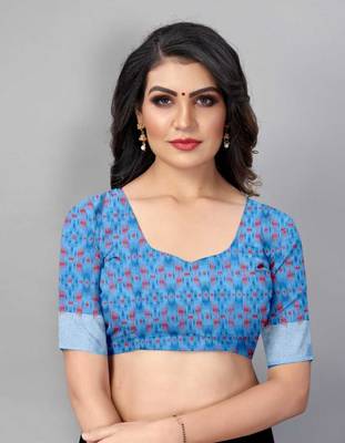 Vatudi Fashion Linen Gulab Banarsi Cotton Silk Saree Blue color for women 3