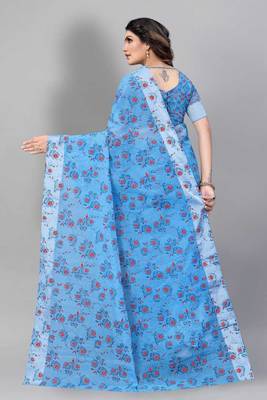 Vatudi Fashion Linen Gulab Banarsi Cotton Silk Saree Blue color for women 5