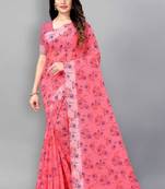 Vatudi Fashion Linen Gulab Banarsi Cotton Silk Saree Gajari color for women