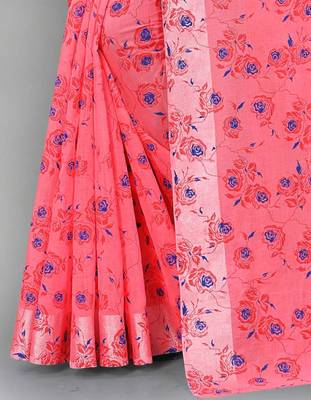 Vatudi Fashion Linen Gulab Banarsi Cotton Silk Saree Gajari color for women 4