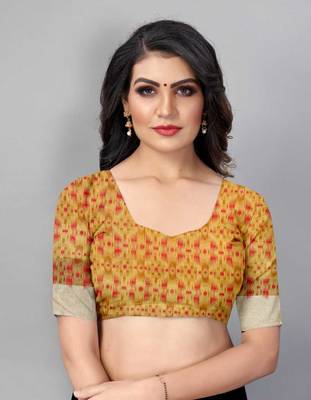 Vatudi Fashion Linen Gulab Banarsi Cotton Silk Saree Yellow color for women 3