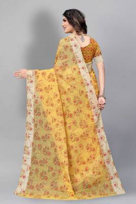 Vatudi Fashion Linen Gulab Banarsi Cotton Silk Saree Yellow color for women 5