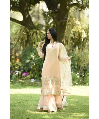 Blush Peach Kurta with Sharara & Dupatta 2