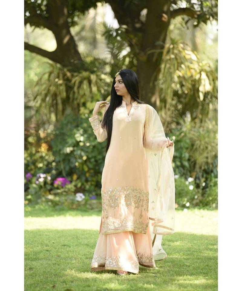 Blush Peach Kurta with Sharara & Dupatta
