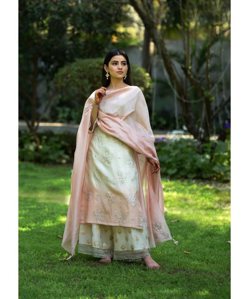 Ombre Chanderi Kurta with Sharara & Dupatta