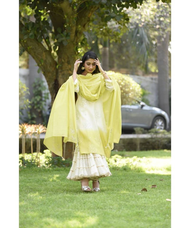 Ombre Chanderi Kurta with Tiered Garara