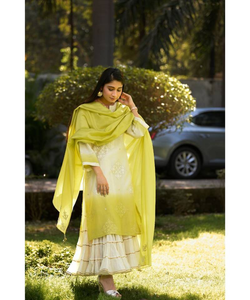 Ombre Chanderi Kurta with Tiered Garara