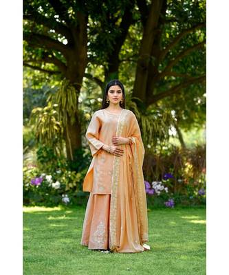 Peach Short kurta with flared sharara & dupatta 1