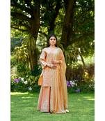 Peach Short kurta with flared sharara & dupatta