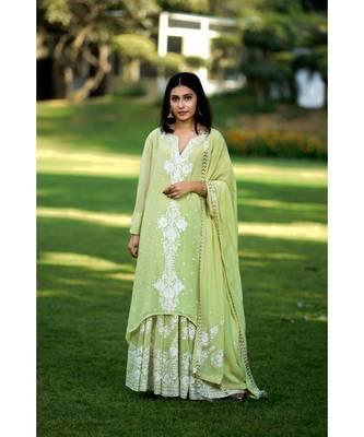 Mint Green Assymetrical Kurta with Sharara & dupatta 1