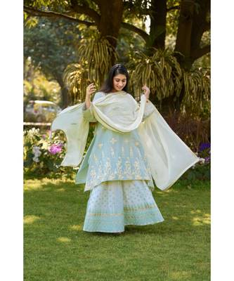Assymetrical Powder Blue Kurta with Sharara & dupatta 1