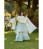 Assymetrical Powder Blue Kurta with Sharara & dupatta