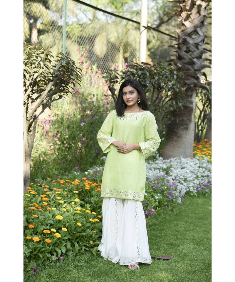 Green Short kurta & Garara