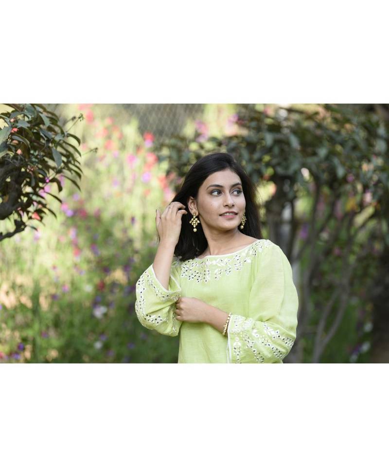 Green Short kurta & Garara