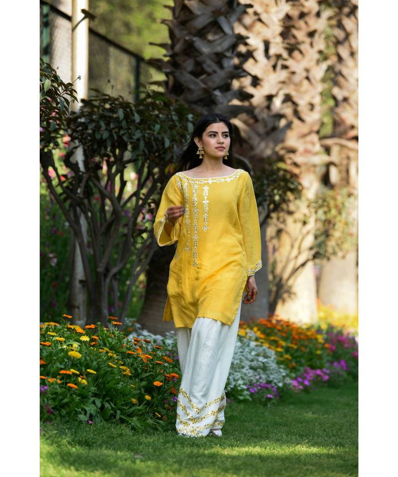 Yellow Short Kurta with salwar