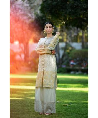 Ivory & Yellow Ombre Achkan with Pallazo 1