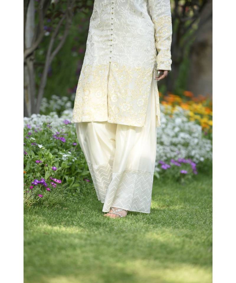 Ivory & Yellow Ombre Achkan with Pallazo