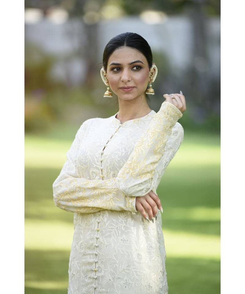 Ivory & Yellow Ombre Achkan with Pallazo