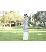 Ivory Achkan with Blue Overall Embroidery