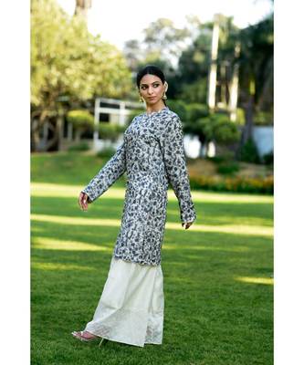 Ivory Achkan with Blue Overall Embroidery 3