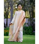 Ivory & Peach Shibori Kurta & Pallazo with Dupatta
