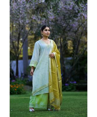 Ivory Kurta with Soft Green Shibori Pallazo 1