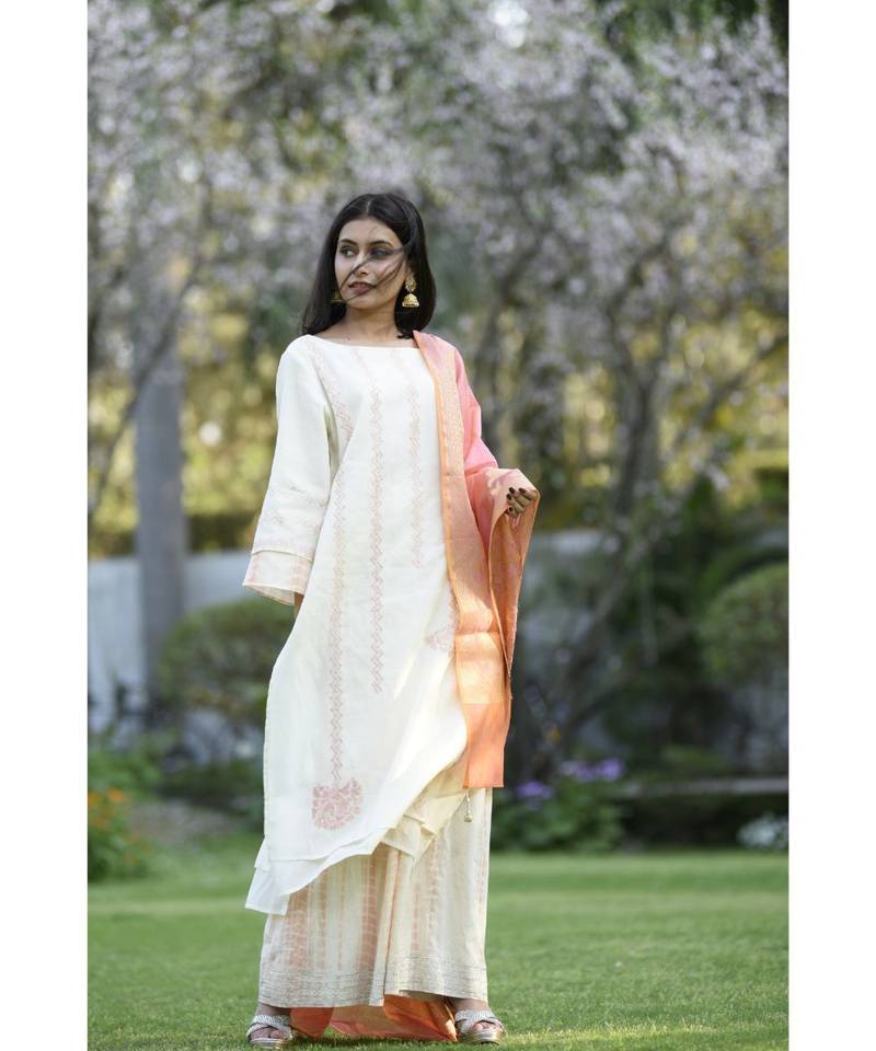 Layered Ivory Kurta with Shibori Pallazo