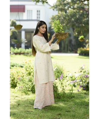Ivory Kurta with Pink Embroidered Pallazo 1