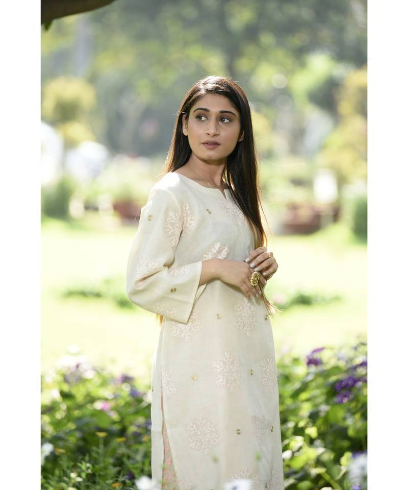 Ivory Kurta with Pink Embroidered Pallazo