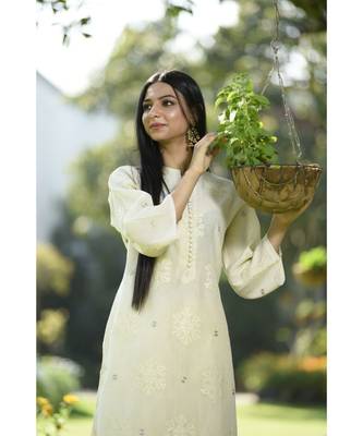 Ivory Kurta with Lemon Embroidered Pallazo 1