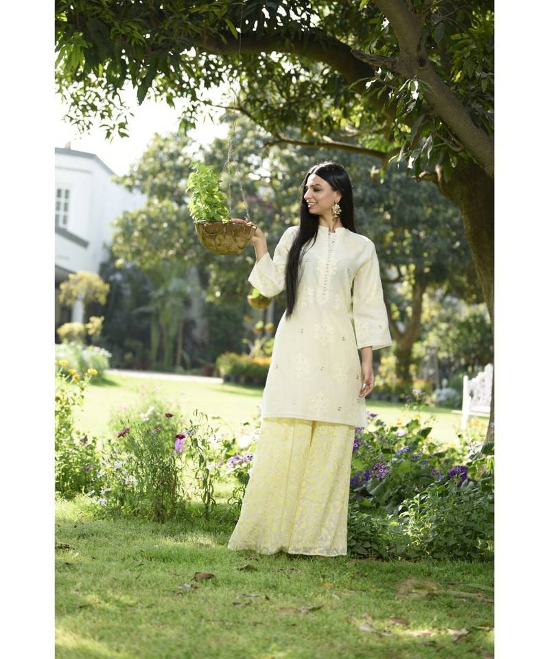 Ivory Kurta with Lemon Embroidered Pallazo