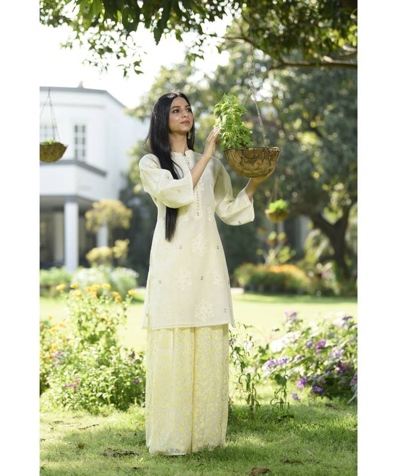 Ivory Kurta with Lemon Embroidered Pallazo