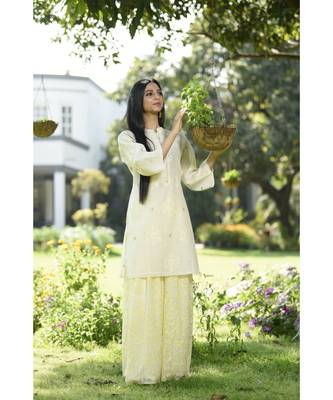 Ivory Kurta with Lemon Embroidered Pallazo 4